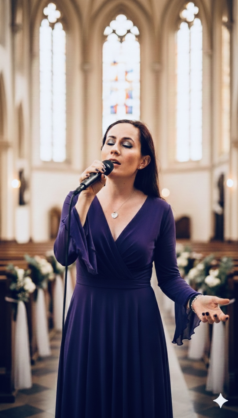 Hochtzeitssängerin Vici Vienna sing ein Trauungslied in der Kirche
