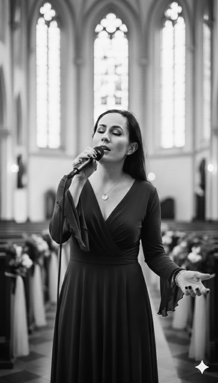 Hochzeitssängerin Vici Viena singt gefühlvoll in einer